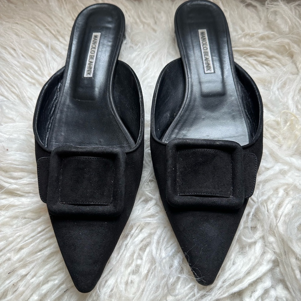 Manolo Blahnik Black Suede Mules